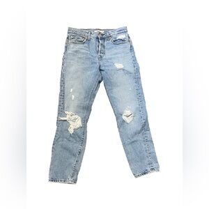 Levi’s Wedgie Premium Denim Jeans Womens Size 28 Button Fly Raw Hem Distressed